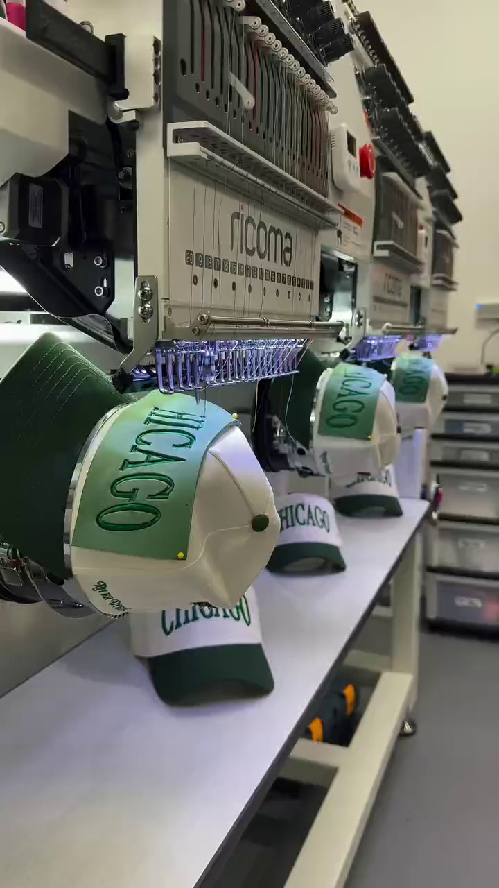 Multi-head embroidery machine stitching hats