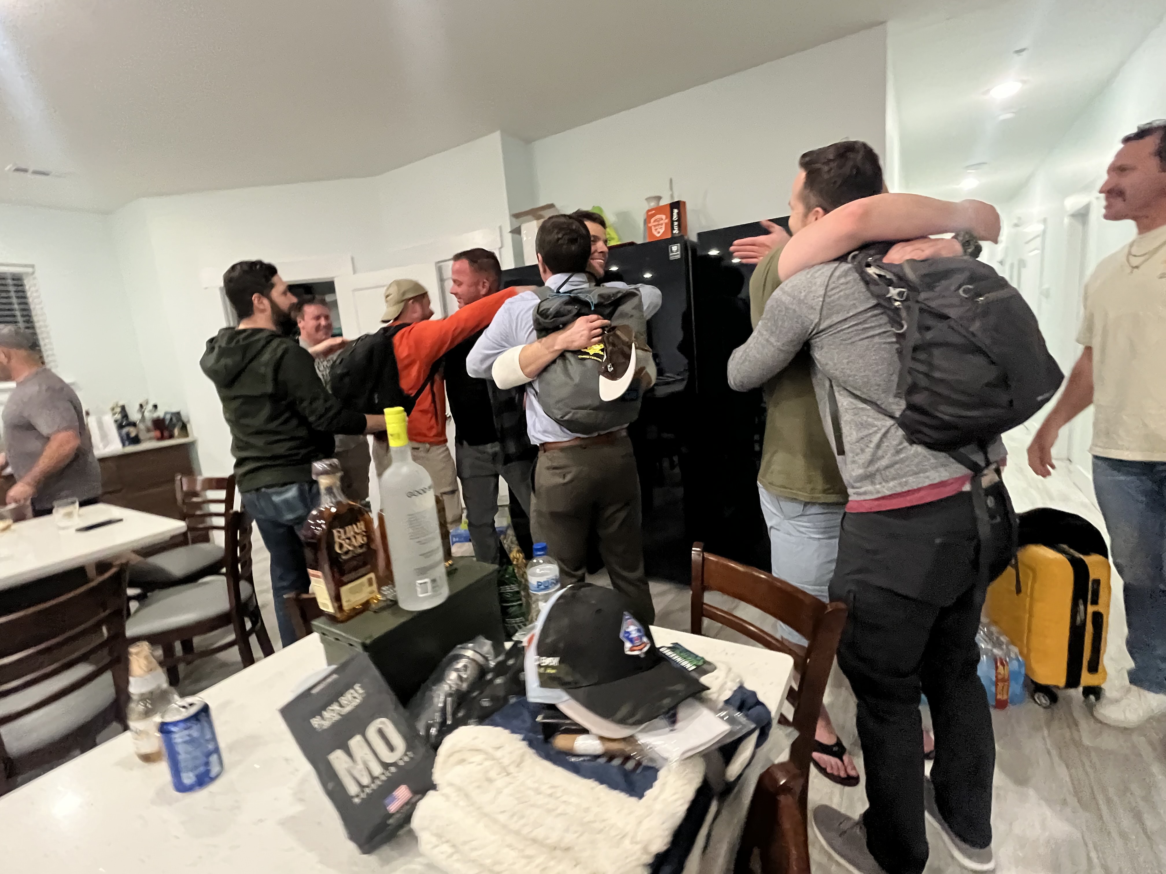 Veterans embracing as they reunite