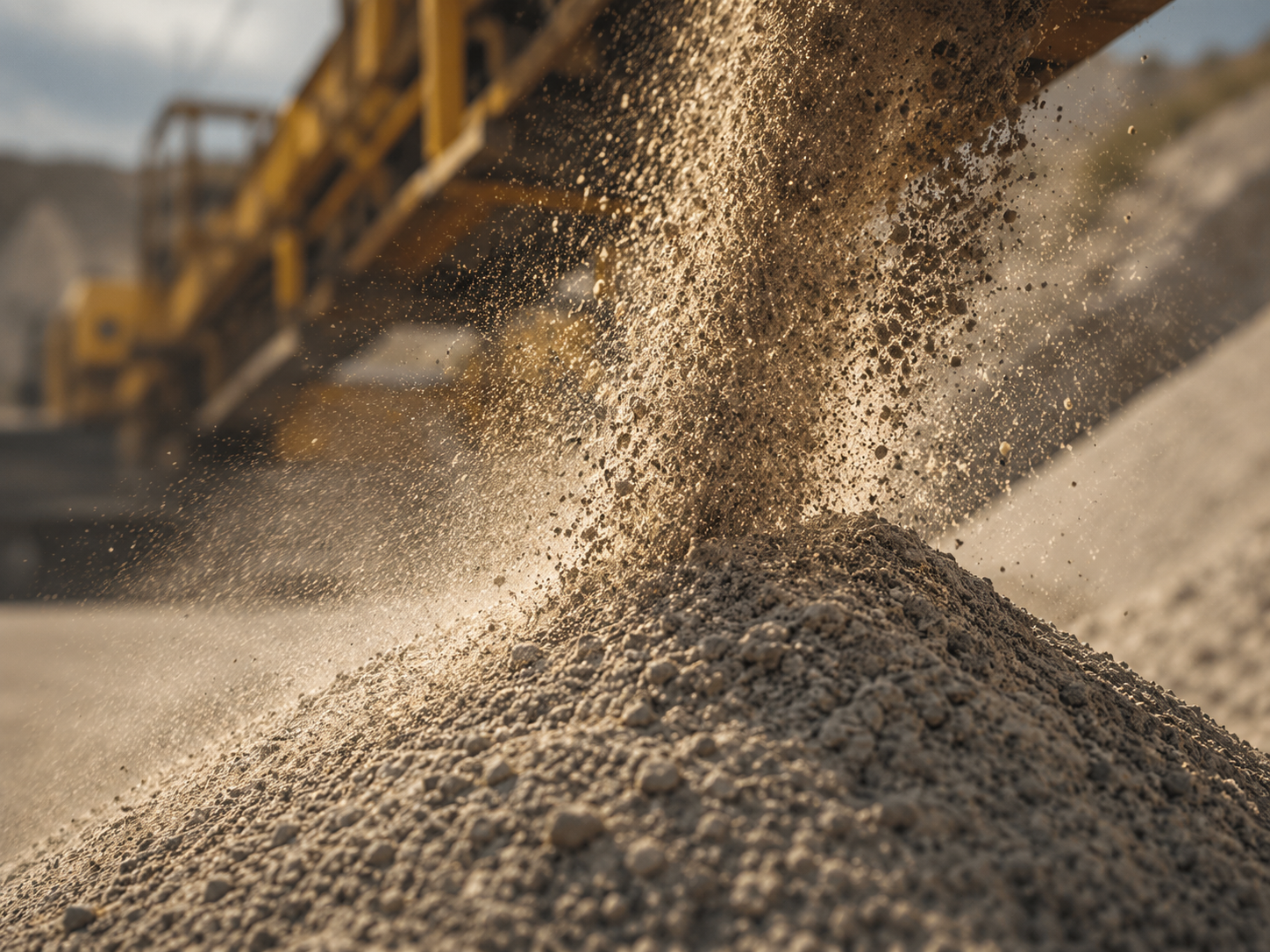 Sand discharge forming stockpile