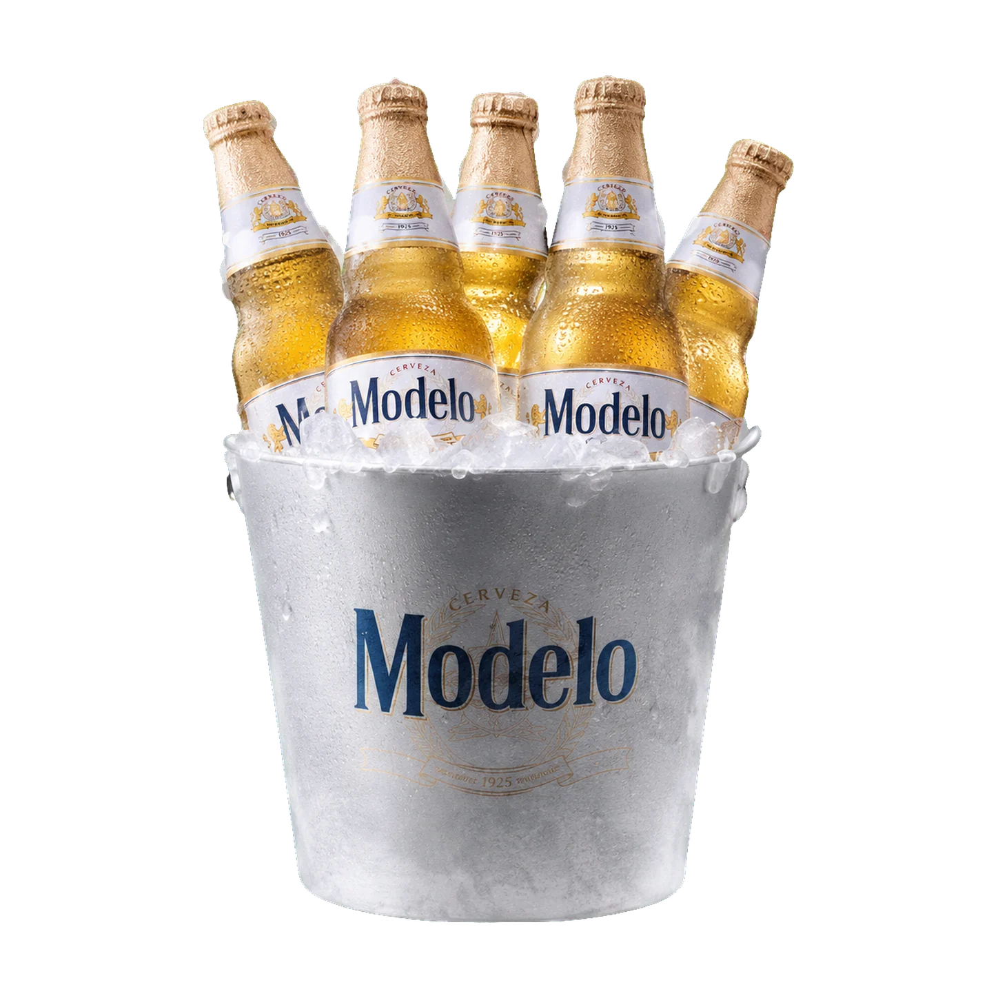 Modelo beer bottles in a bucket of ice