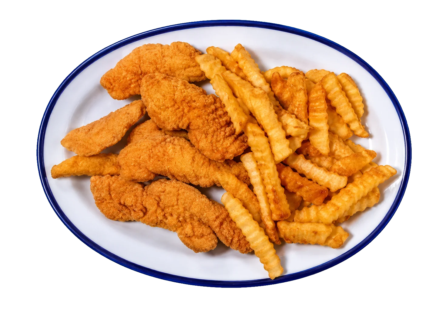 Golden chicken tenders with crinkle fries