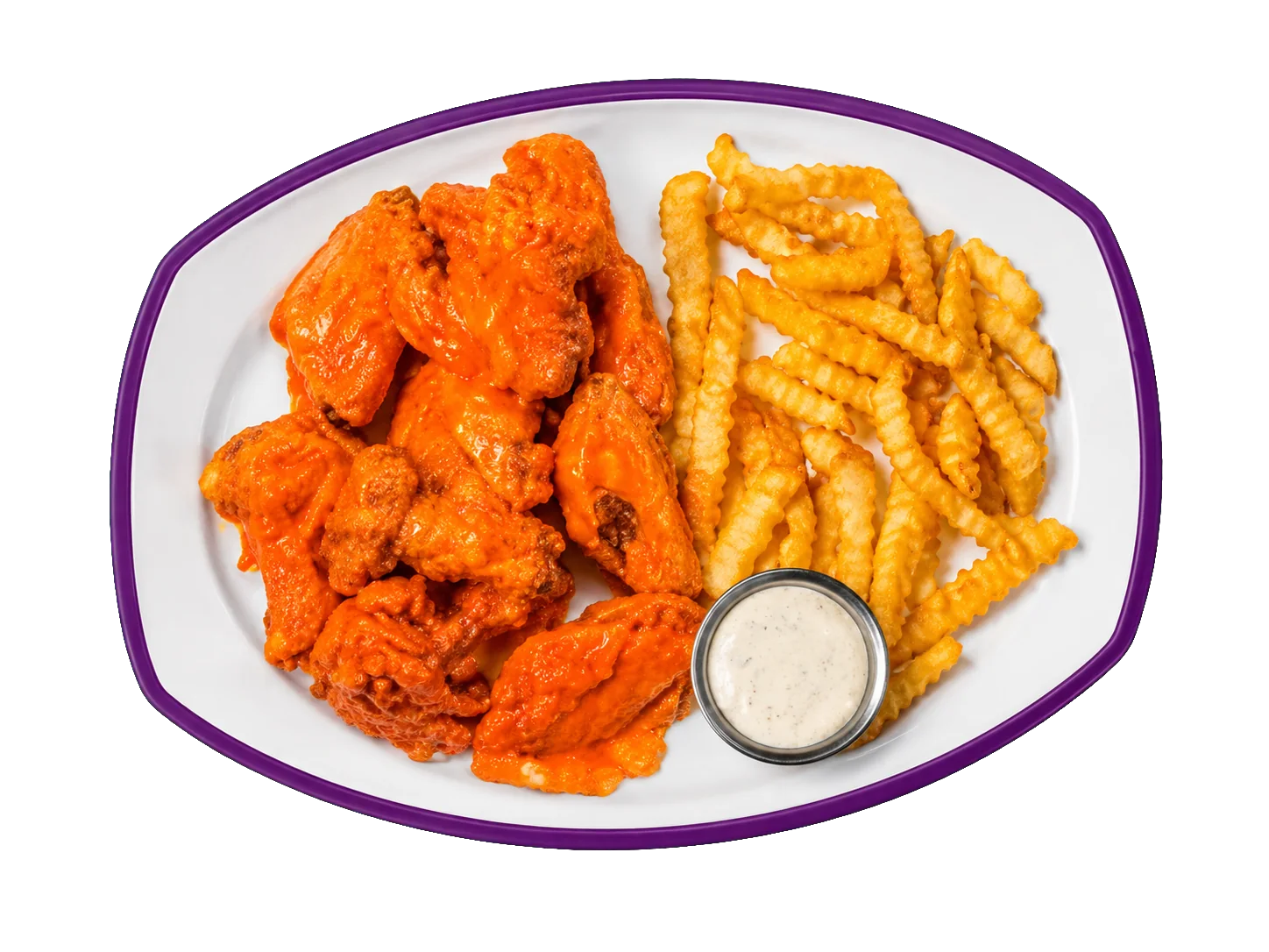 Buffalo wings with fries and dipping sauce